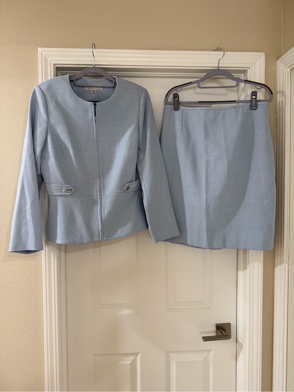 Tahari Sky Blue Two-Piece Skirt Set - Zip Jacket & Straight Skirt